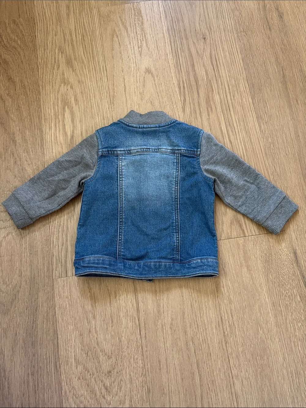 First Impressions Blue Denim Jacket with Gray Knit Sleeves Size 12 Months